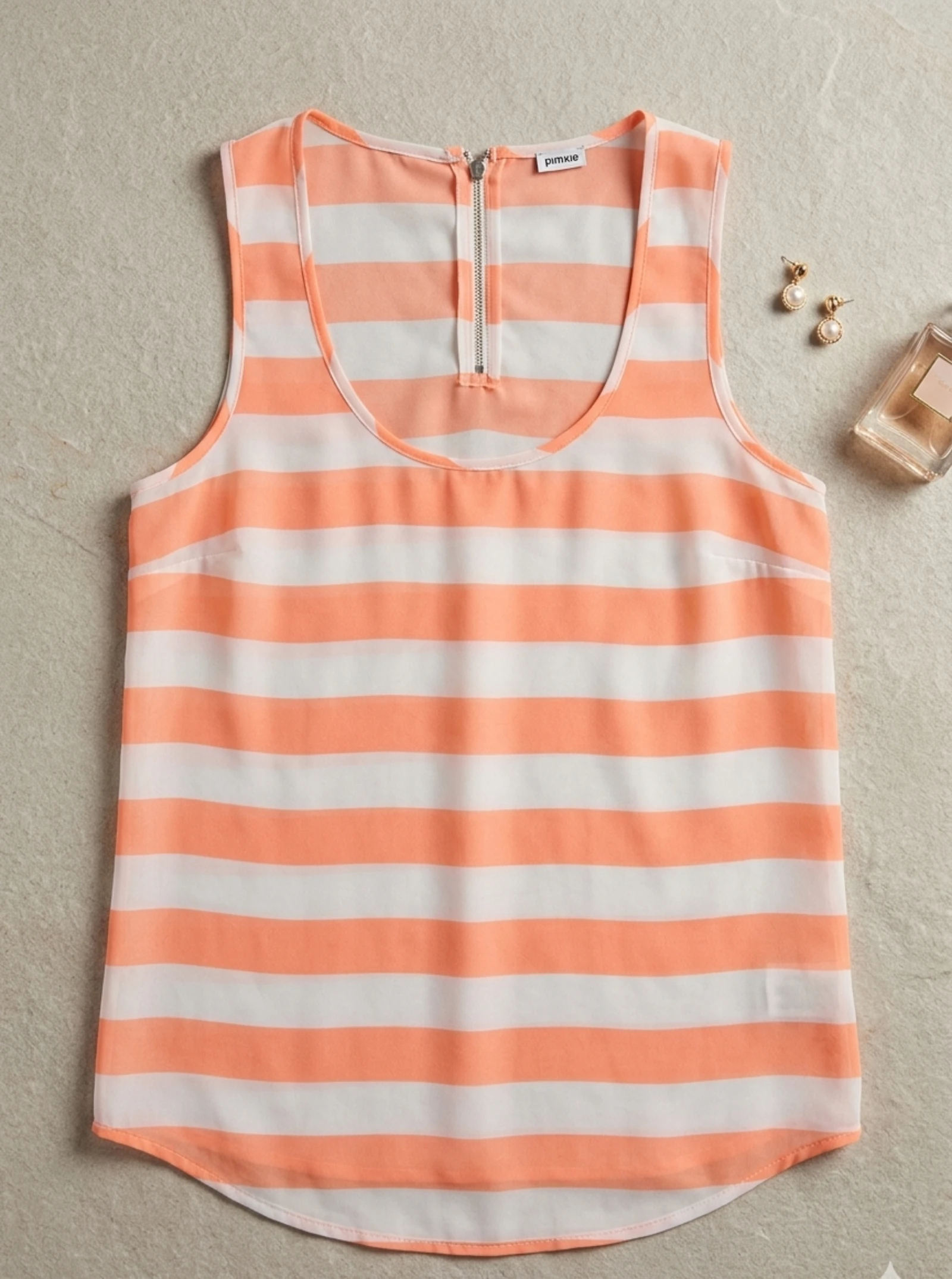 Blusa sin mangas naranja y blanco pimkie talla L
